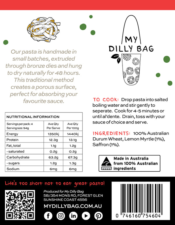 Saffron & Lemon Myrtle Tagliatelle My Dilly Bag