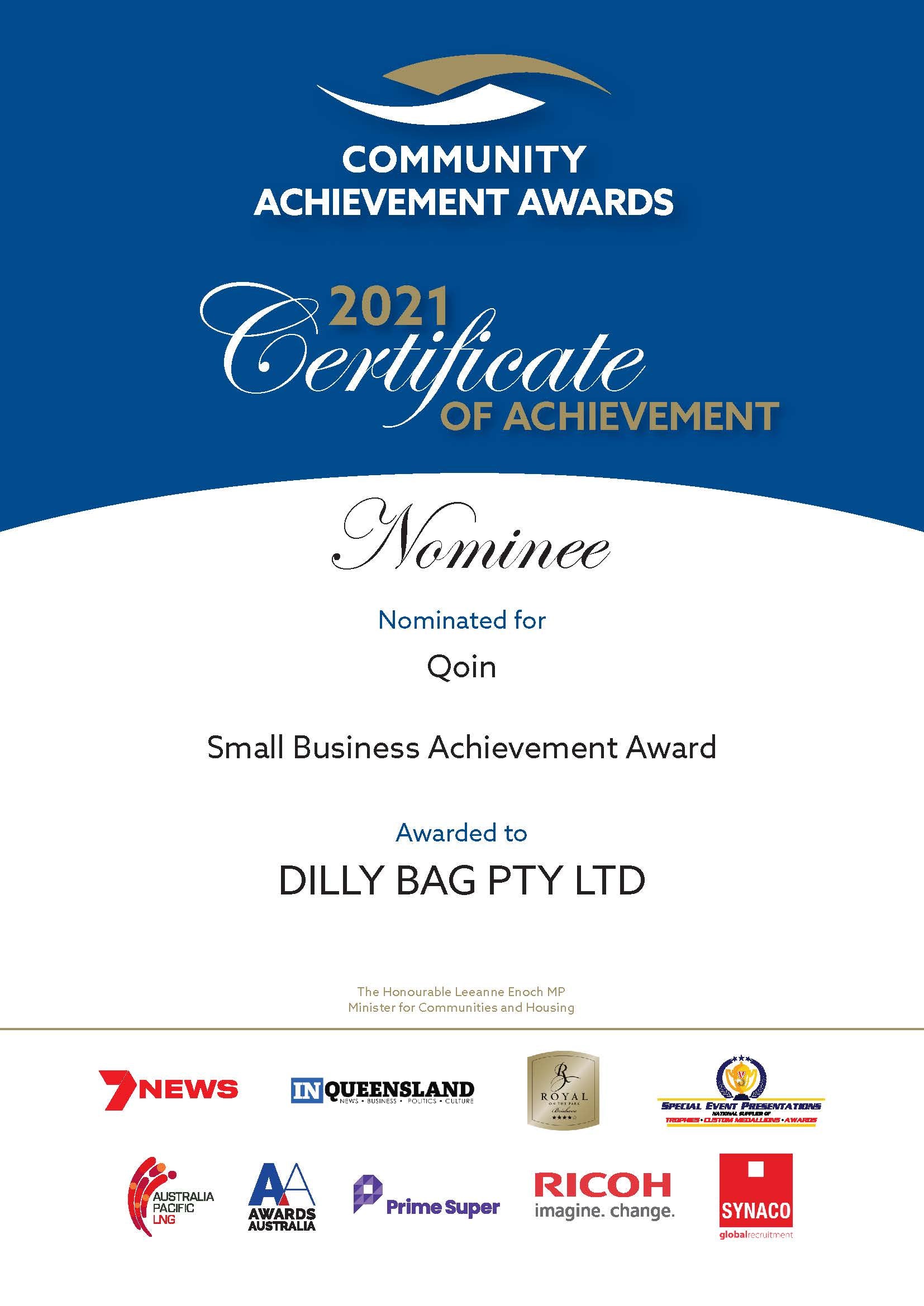 
                  Aunty Dale - Nominee of 2021 Qoin Small Business Achiever Award
                