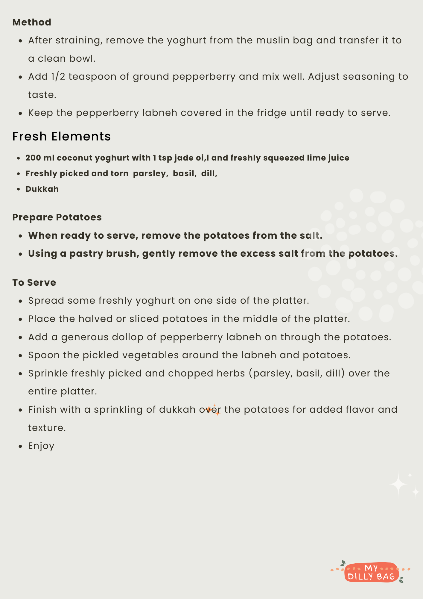 RECIPE BUNDLE -  Salt Baked Potatoes, Pepperberry Labneh &amp; Anise Myrtle Pickled Vegetables