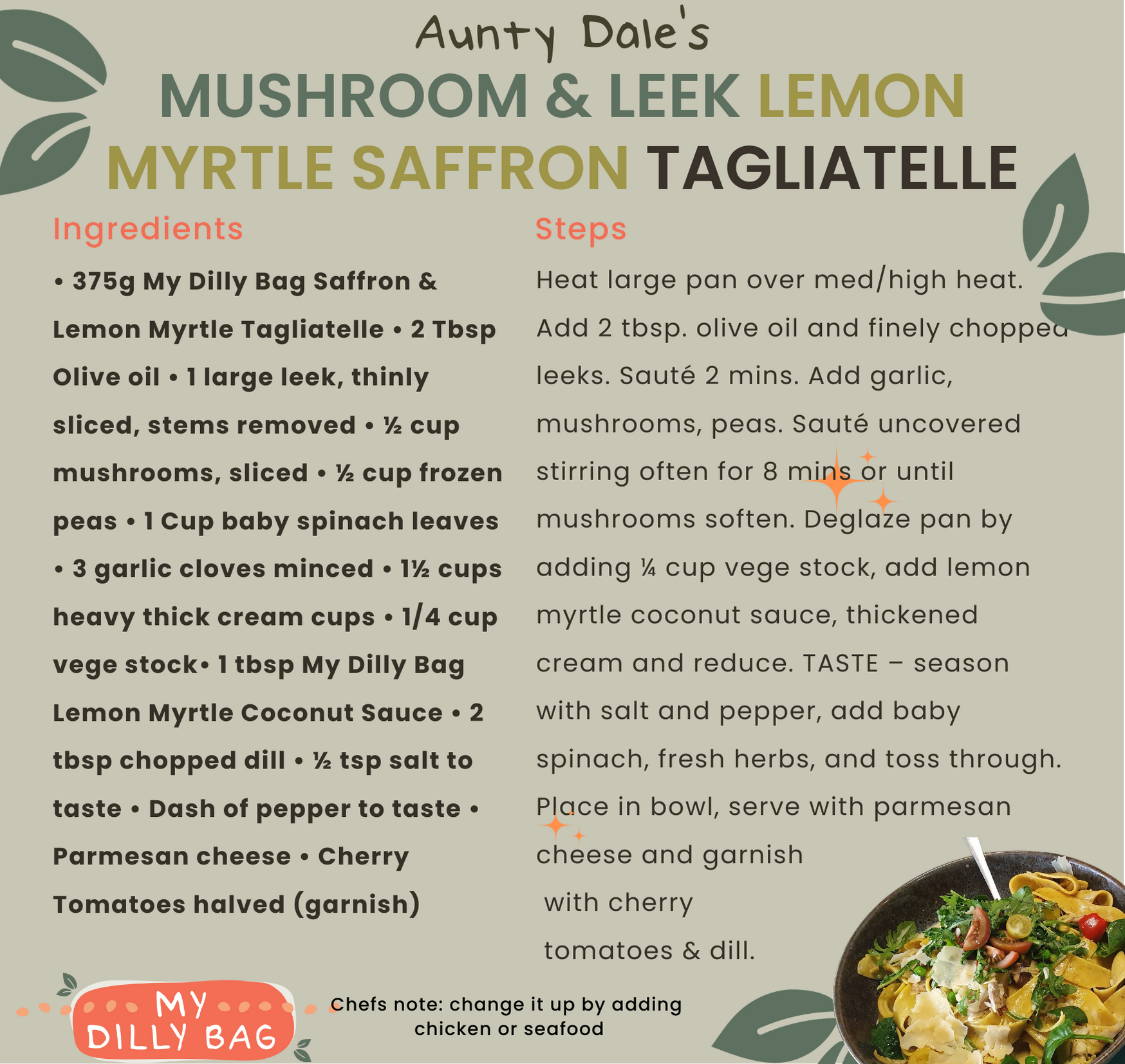 RECIPE BUNDLE - Mushroom &amp; Leek  Lemon Myrtle Saffron Pasta &amp; Fingerlime Rivermint Mojito Mocktail